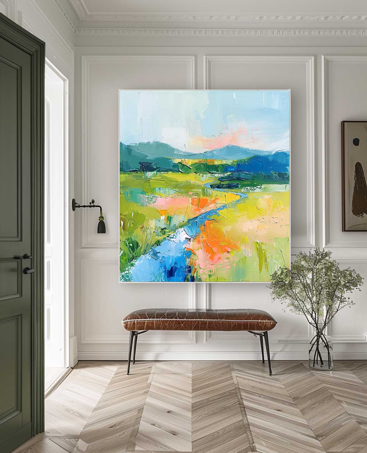 Large Abstract Oil Painting On Canvas Original Landscape Wall Art Modern Minimalist Nature Art for Living Room