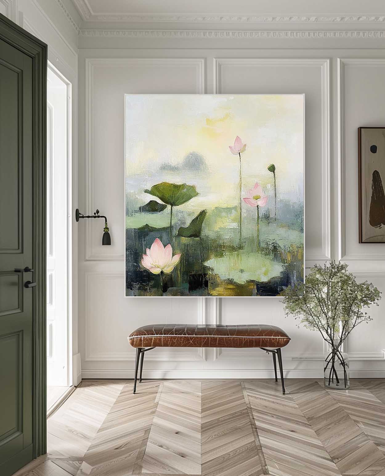Large Handmade Wall Art Original Abstract Lotus Artwork Floral Texture Canvas Painting For Living Room