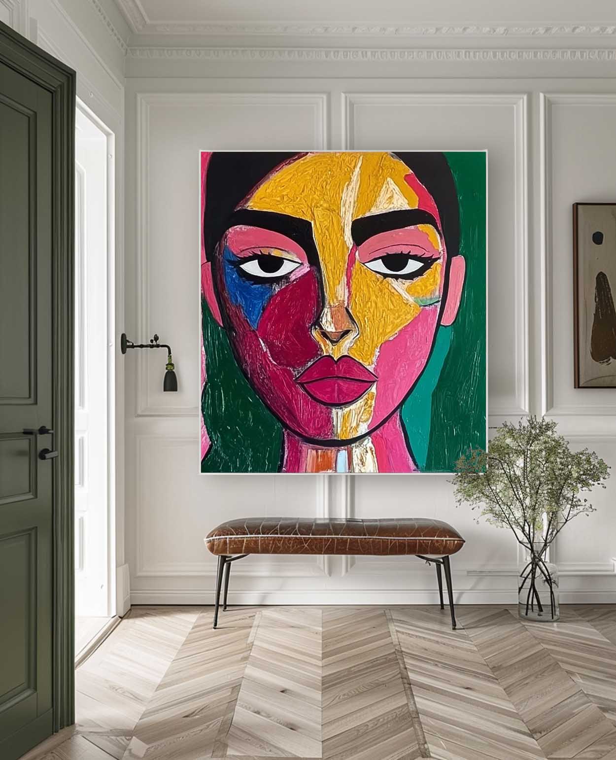 Origina Figure Acrylic Painting Canvas Colorful Face Abstract Wall Art Square Large Portrait Artwork