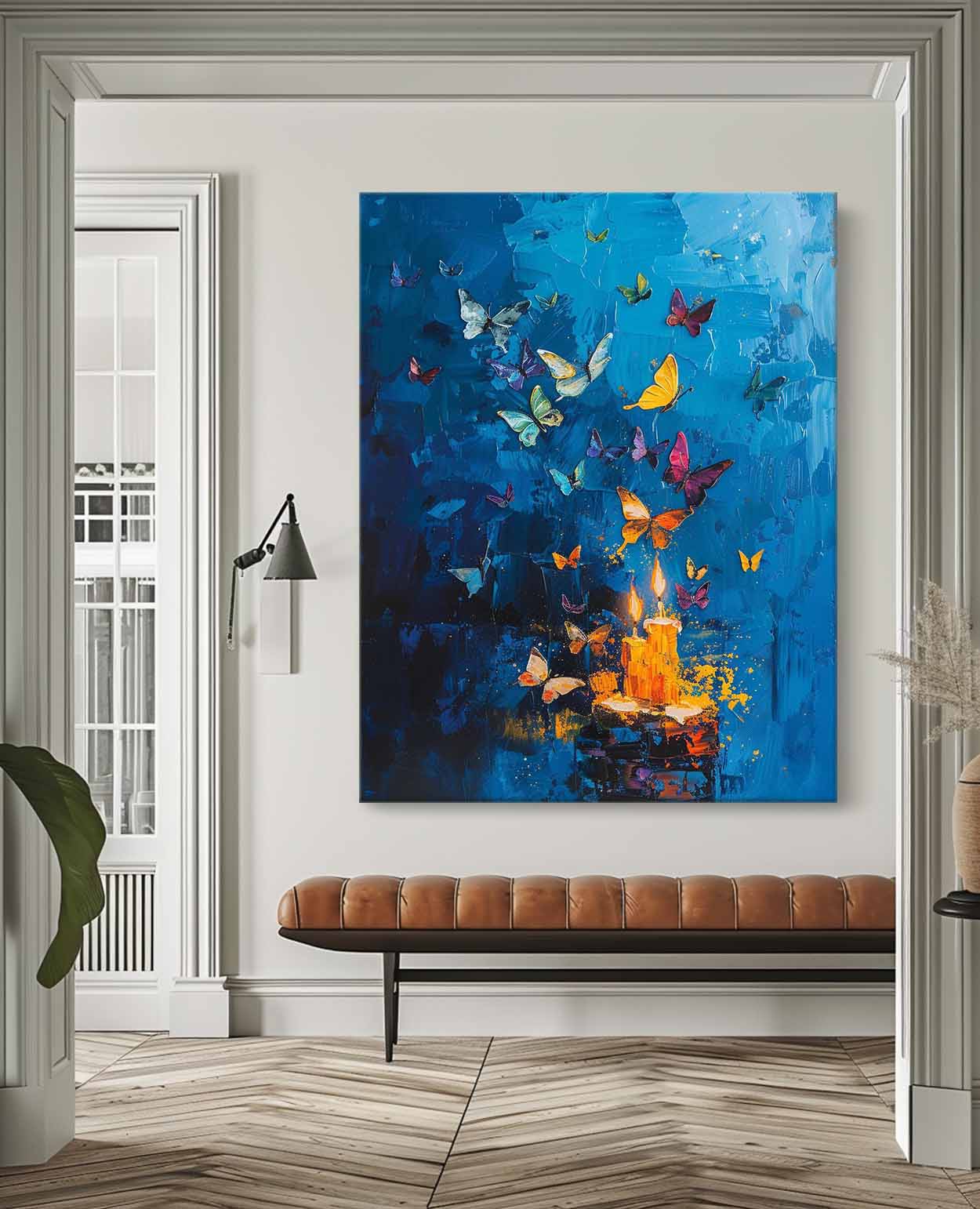 Original Artwork Abstract Still Life Painting Butterfly By Candlelight Acrylic Painting On Canvas Home Decor