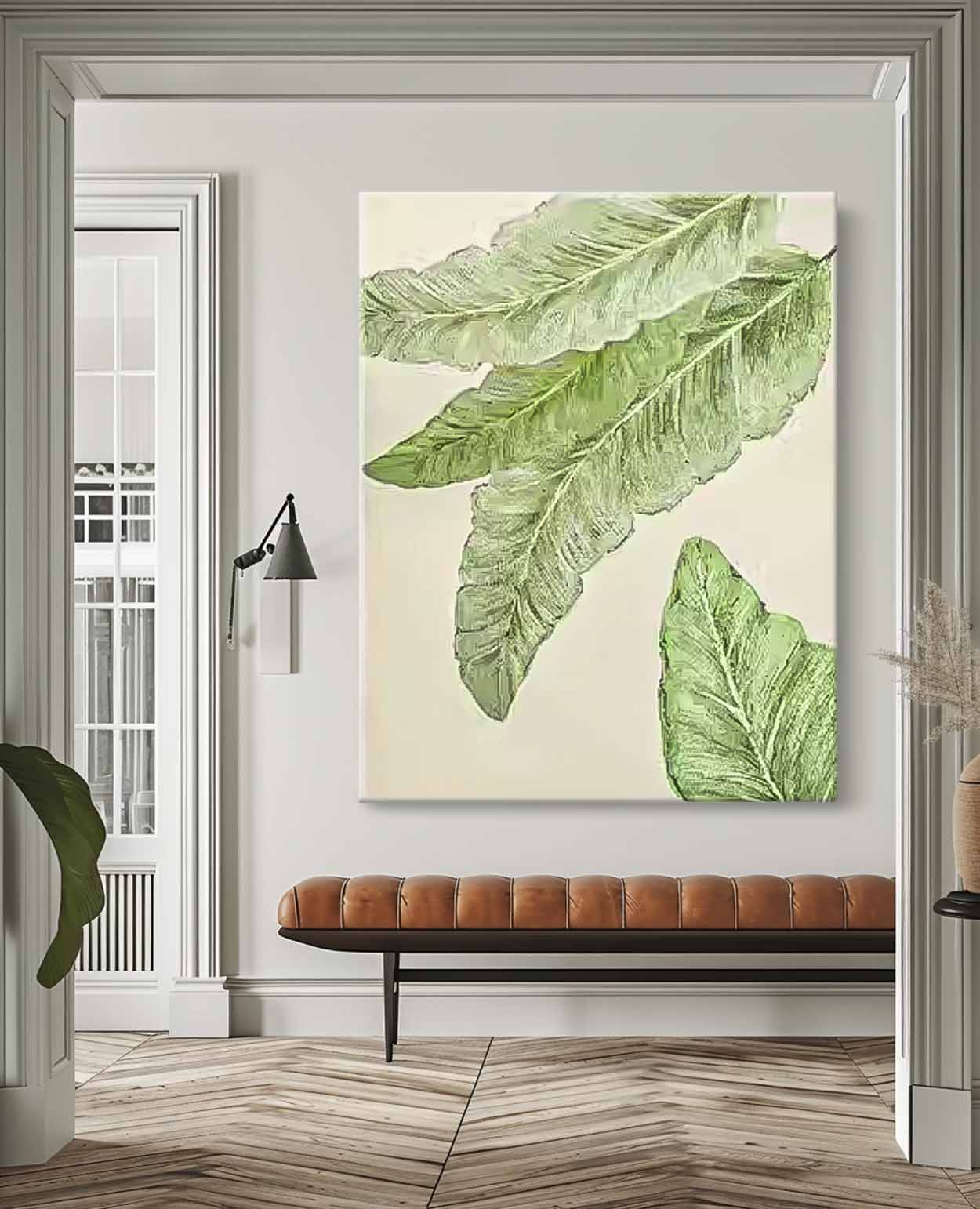 Original Texture Leaves Artwork Green Leaves Oil Painting On Canvas Oversize For Living Room