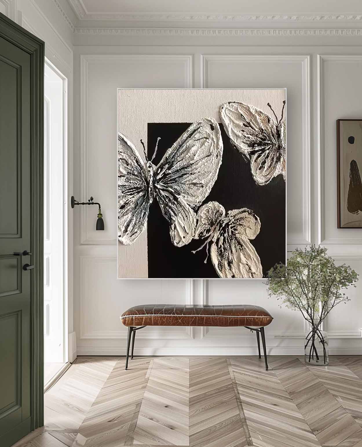 Modern Minimalist Black And White Butterfly Oil Painting Canvas Original Butterfly Wall Art Large Animal Artwork
