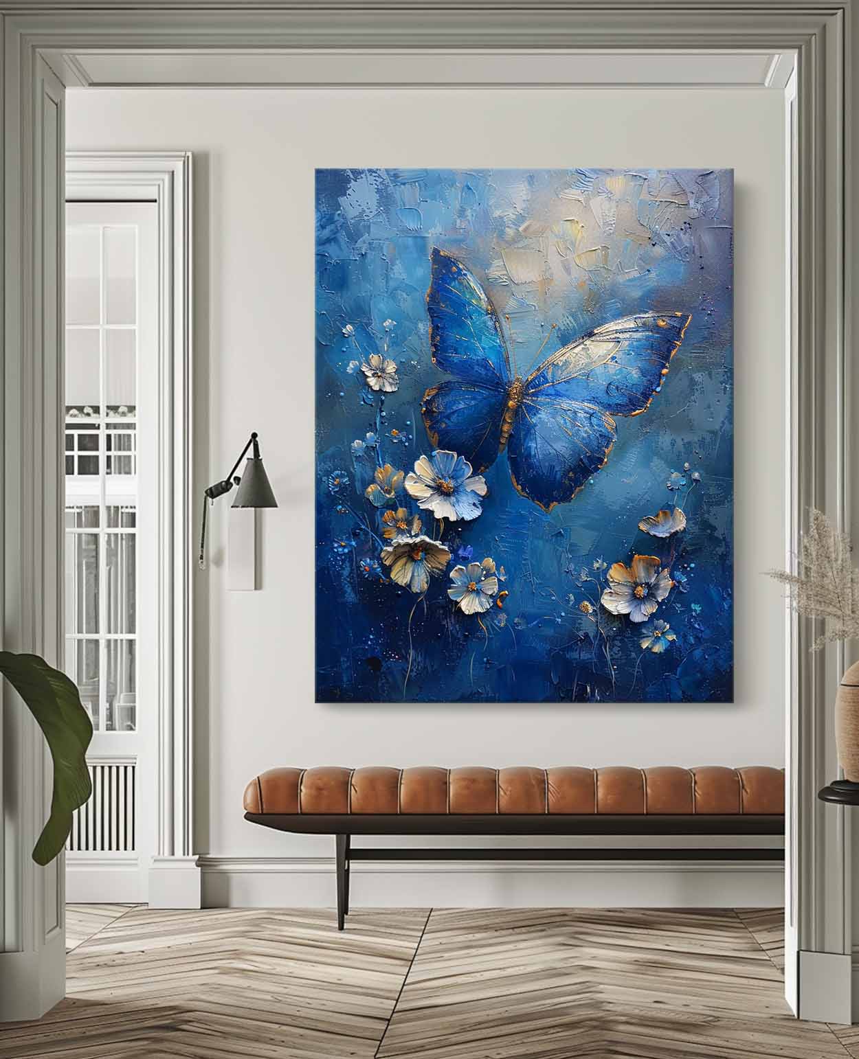 Blue Oil Painting Modern Texture Oil Painting Impressionist Butterfly Wall Art Original Artwork Decor