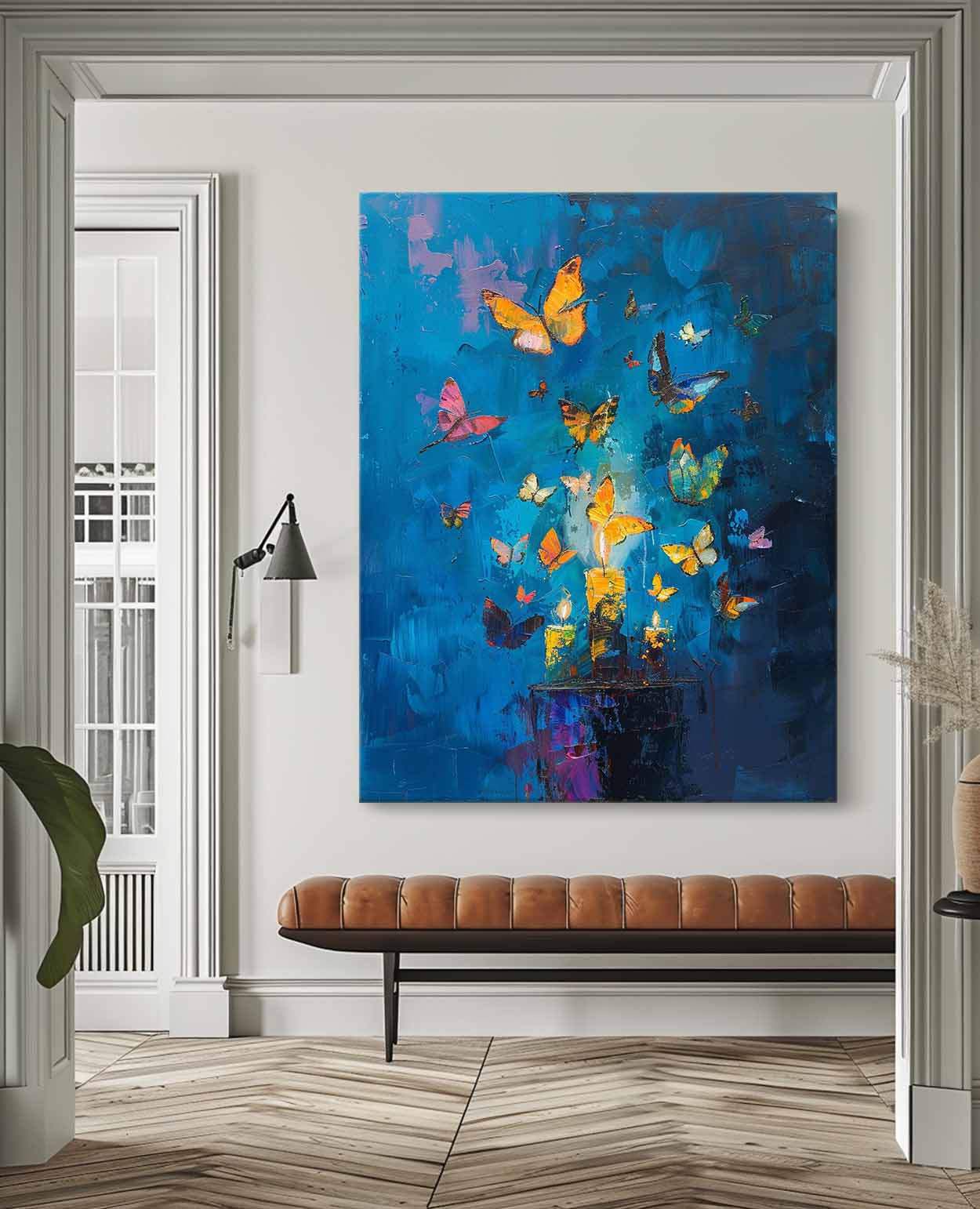 Original Artwork Abstract Still Life Painting Butterfly By Candlelight Acrylic Painting On Canvas For Living Room