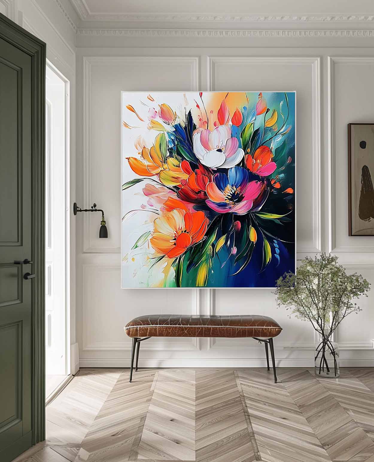 Color Large Textured Flower Painting Framed Original Beautifu Art Modern Floral Wall Art Home Decor