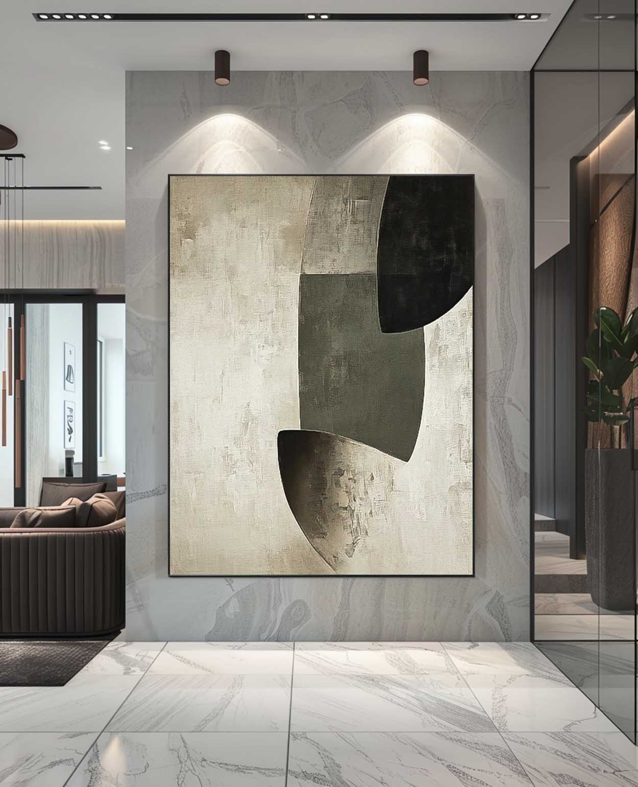 Large Irregular Shape Wall Art Green Original Minimalist Artwork Abstract Oil Painting For Living Room