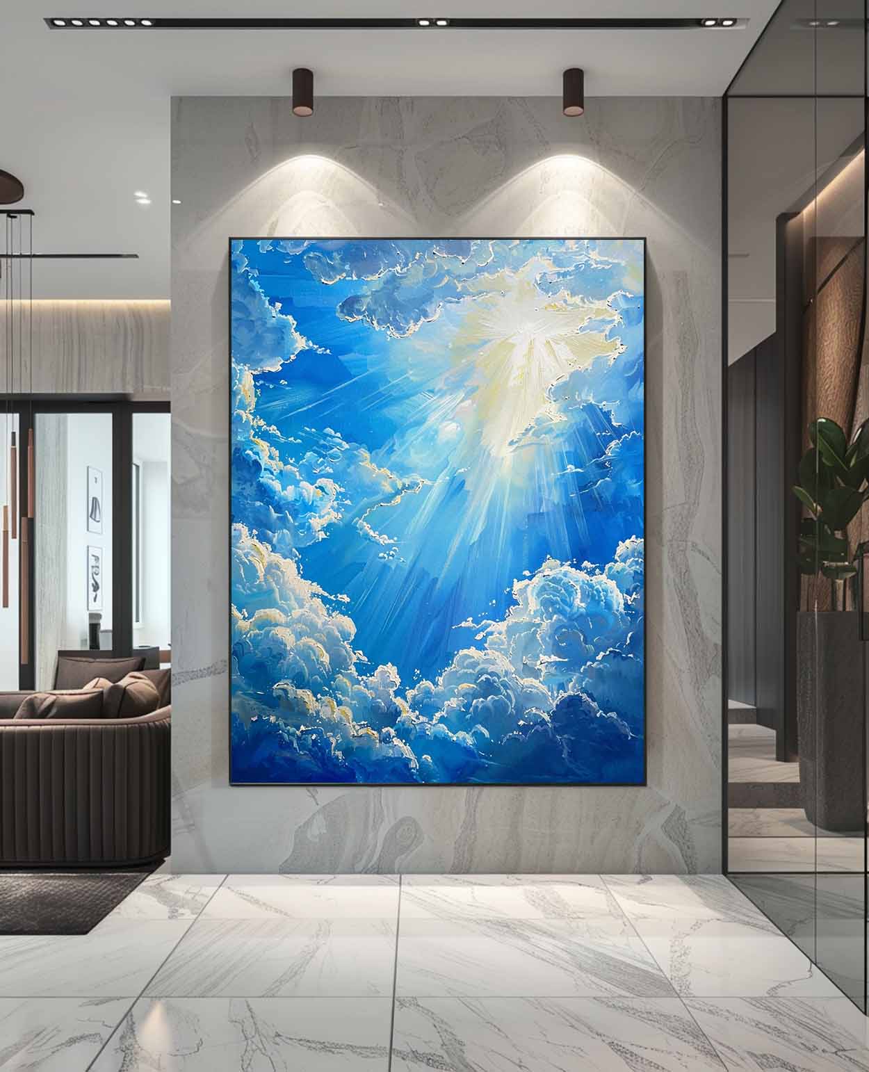 Bright Blue Cloudiness Texture Large Cloud Painting On Canvas Abstract Cloud Oil Painting Living Room