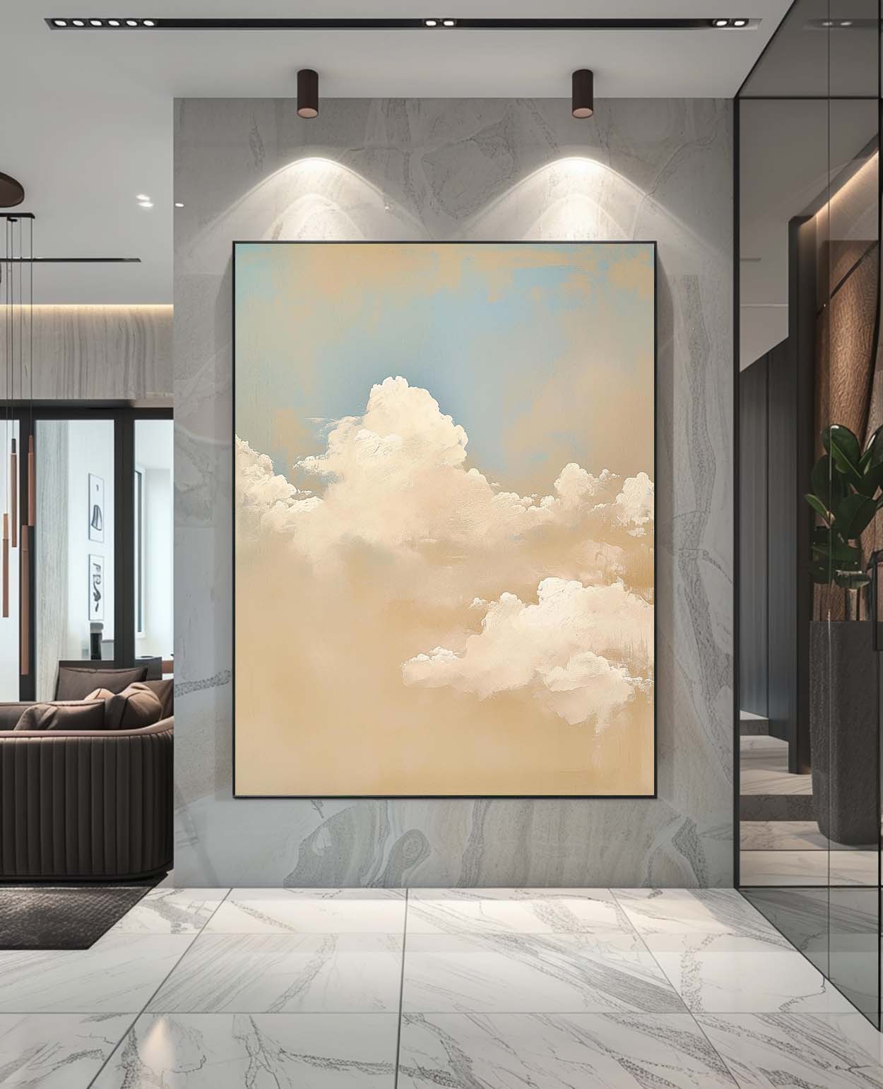 Abstract Cloud Oil Painting Warm Yellow Cloudiness Texture Large Cloud Painting On Canvas For Living Room