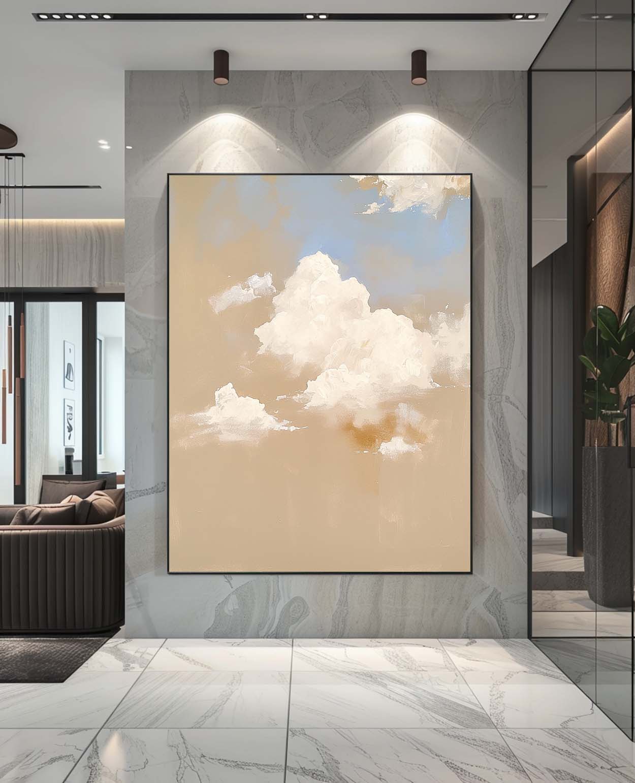 Large Cloud Painting On Canvas Abstract Cloud Oil Painting Warm Color Cloudiness Texture Framed Artwork