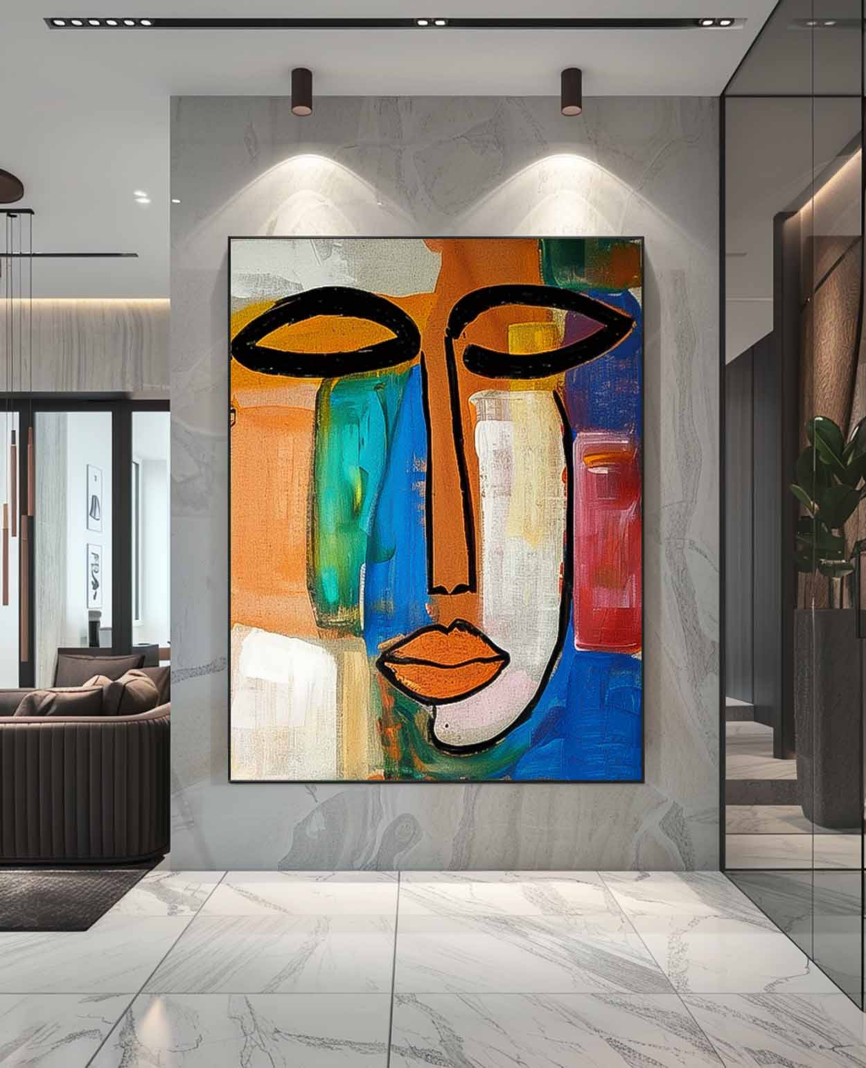 Original Colourful Bold Bright Artwork Expressive Abstract Faces Painting Modern Design New Art Wall Hanging