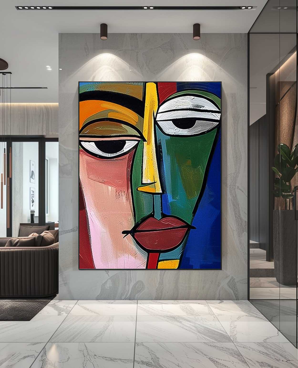 Original Colourful Bold Bright Artwork Expressive Abstract Faces Painting Modern Wall Art Home Decor