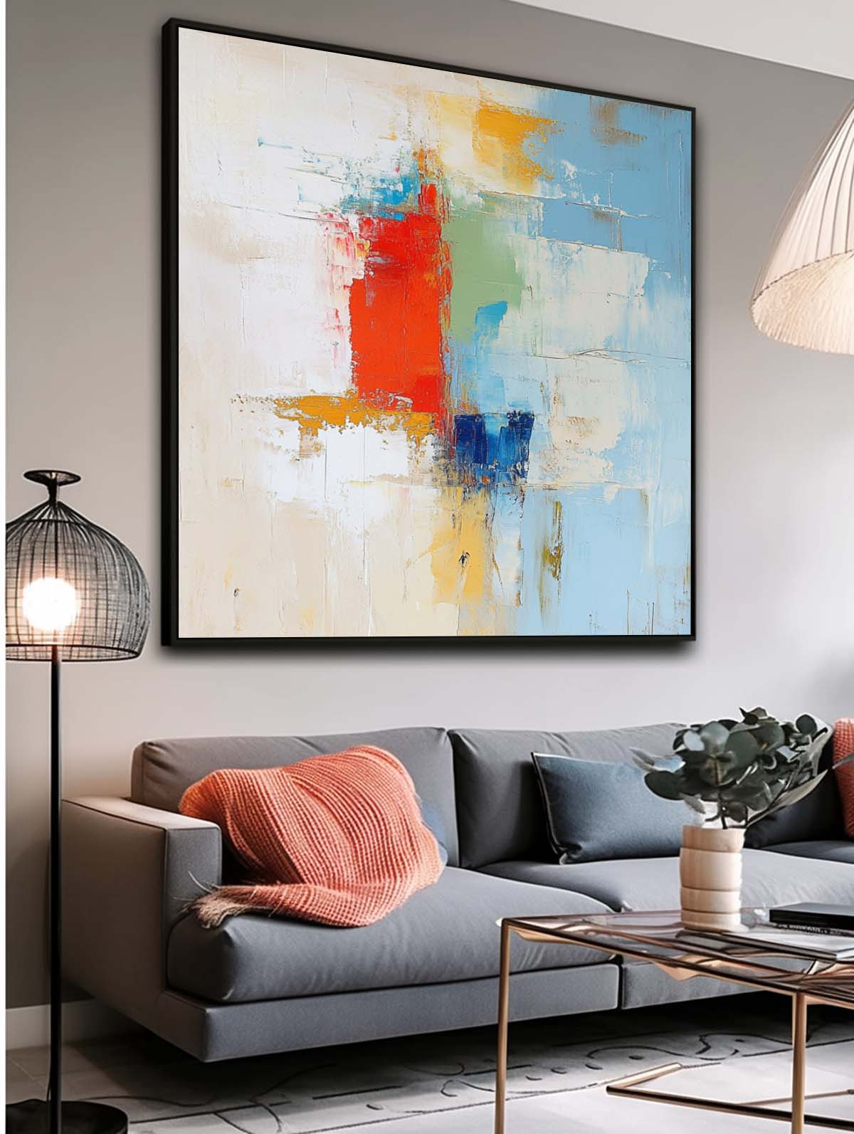 Color Large Square Texture Abstract Wall Art Framed Modern Abstract Oil  Painting Canvas Home Decorations