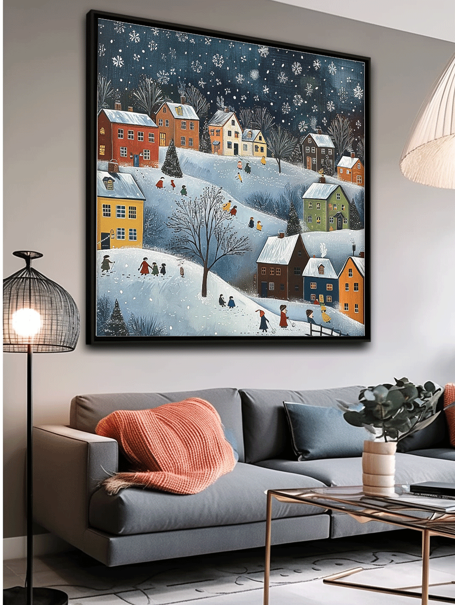 Original Cottage In The Snow Oil Painting Large Winter Wall Art Abstract Landscape Painting Living Room Decor