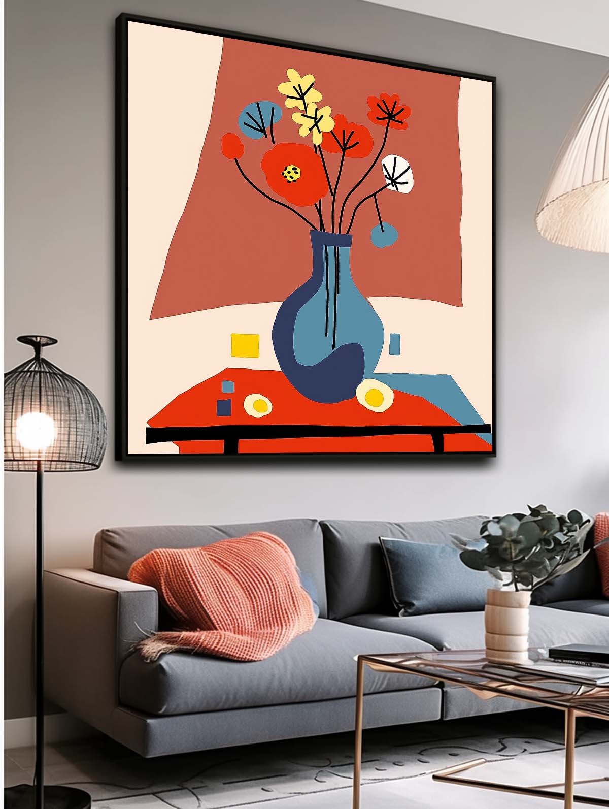 Large Realism Flowers Paintings Square Contemporary Bright Paintings Wall Art Beautiful Vase Artwork