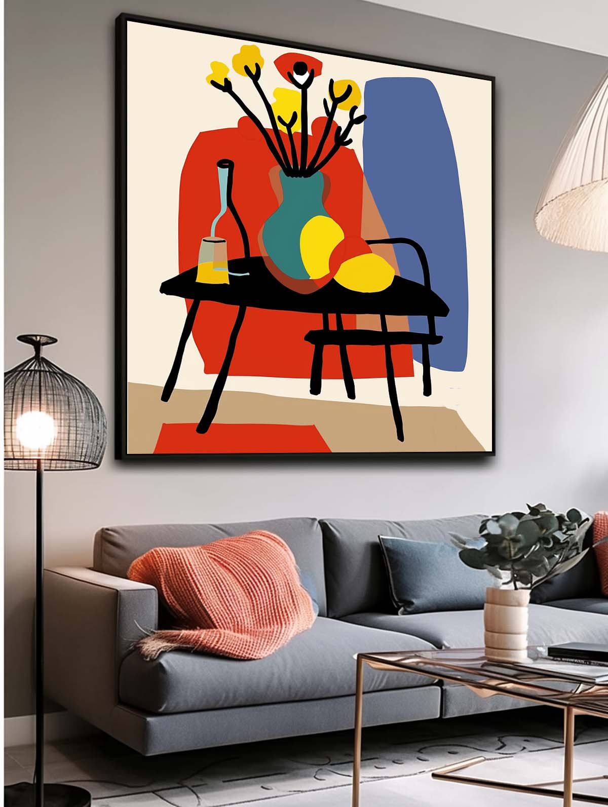 Large Realism Flowers Painting Beautiful Vase Artwork Square Contemporary Bright Paintings Wall Art