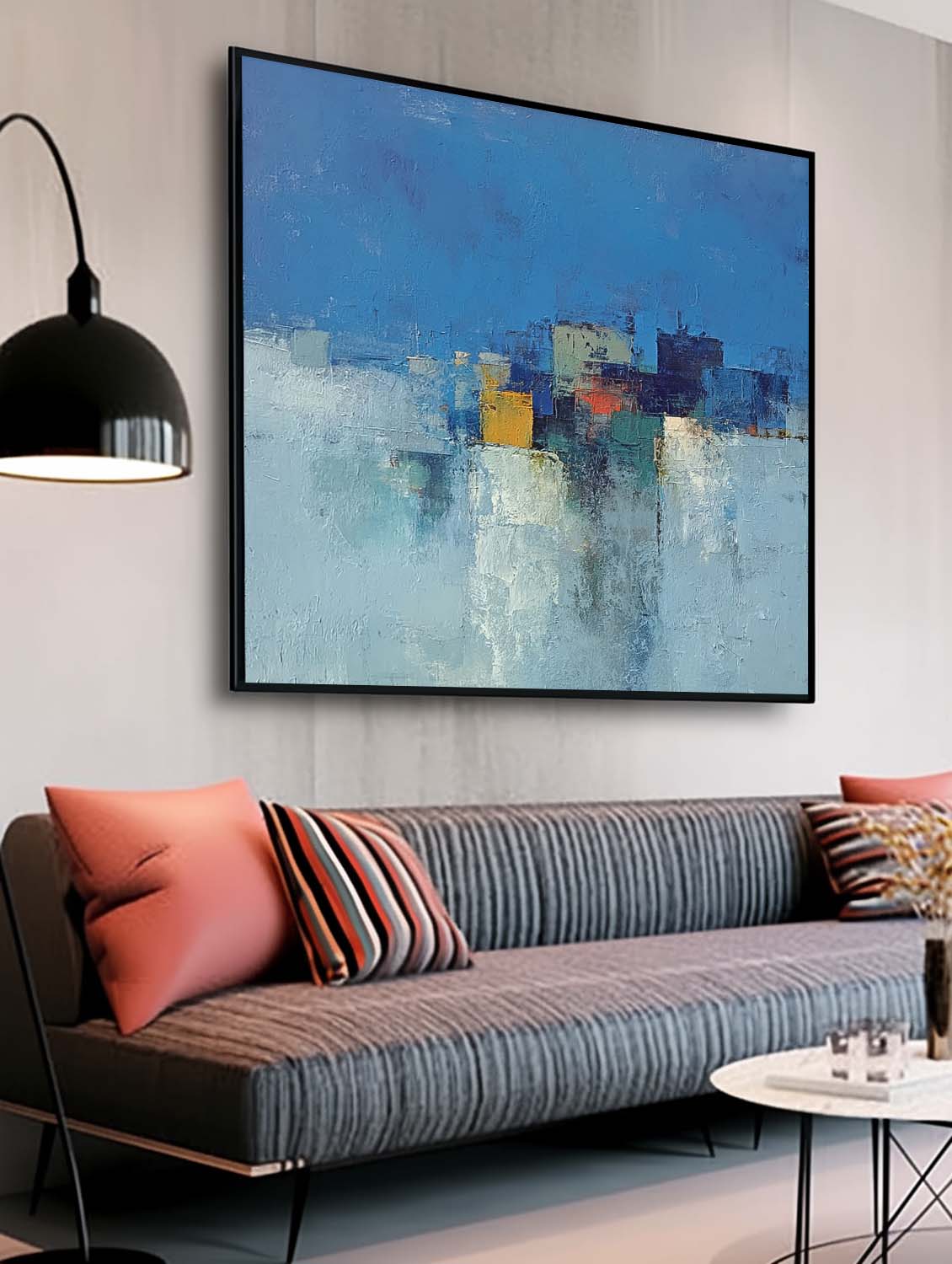 Large Acrylic painting Modern Colorful Abstract Urban Oil Painting Original Architecture Wall Art Home Decor
