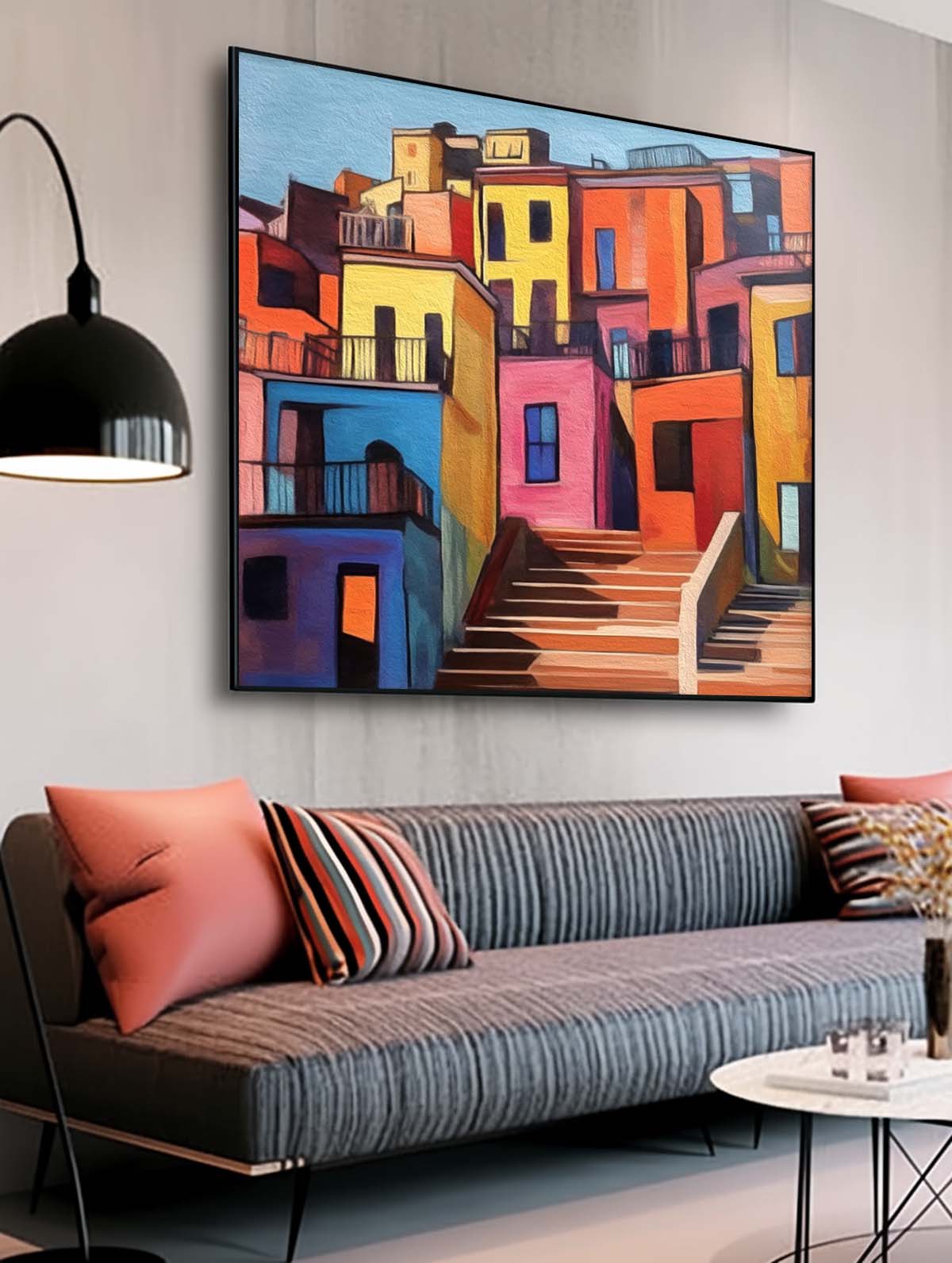 Modern Colorful House Oil Painting Large Acrylic painting Original Architecture Wall Art Home Decor