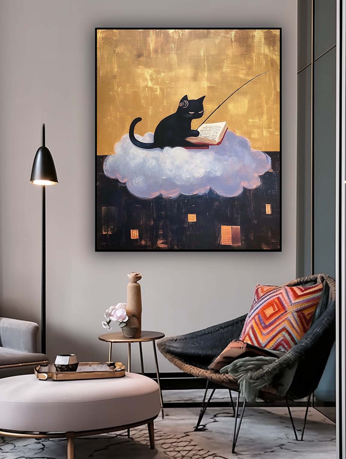 Personification Acrylic Painting Modern Cute Kitten Texture Animal Oil Painting Abstract Wall Art Decor