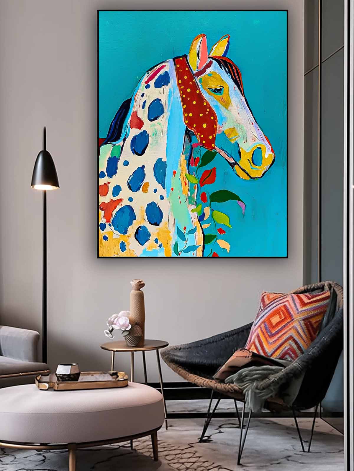 Modern Blue Horse Abstract Wall Art Minimalism Graffiti Animal Oil Painting Large Acrylic Painting Home Decor