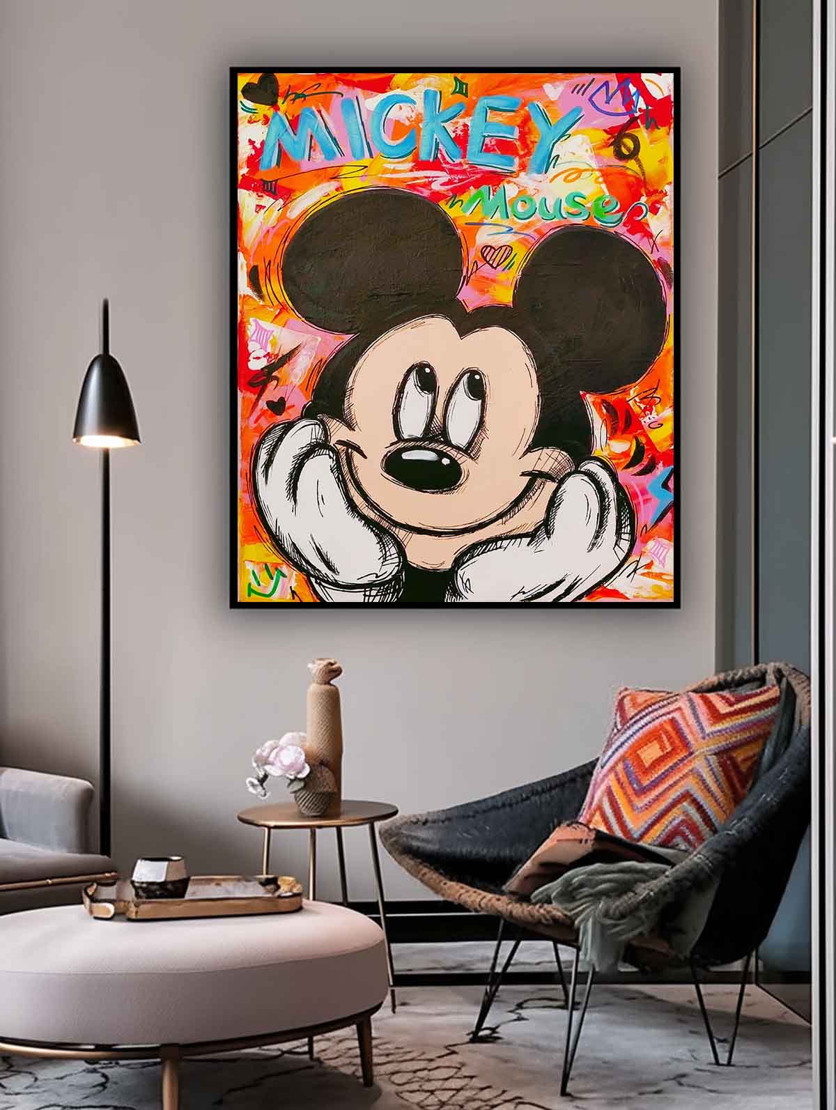 Large Disney Characters Painting Original Mickey Wall Art Colorful Cute Cartoon Characters Abstract Artwork Gift