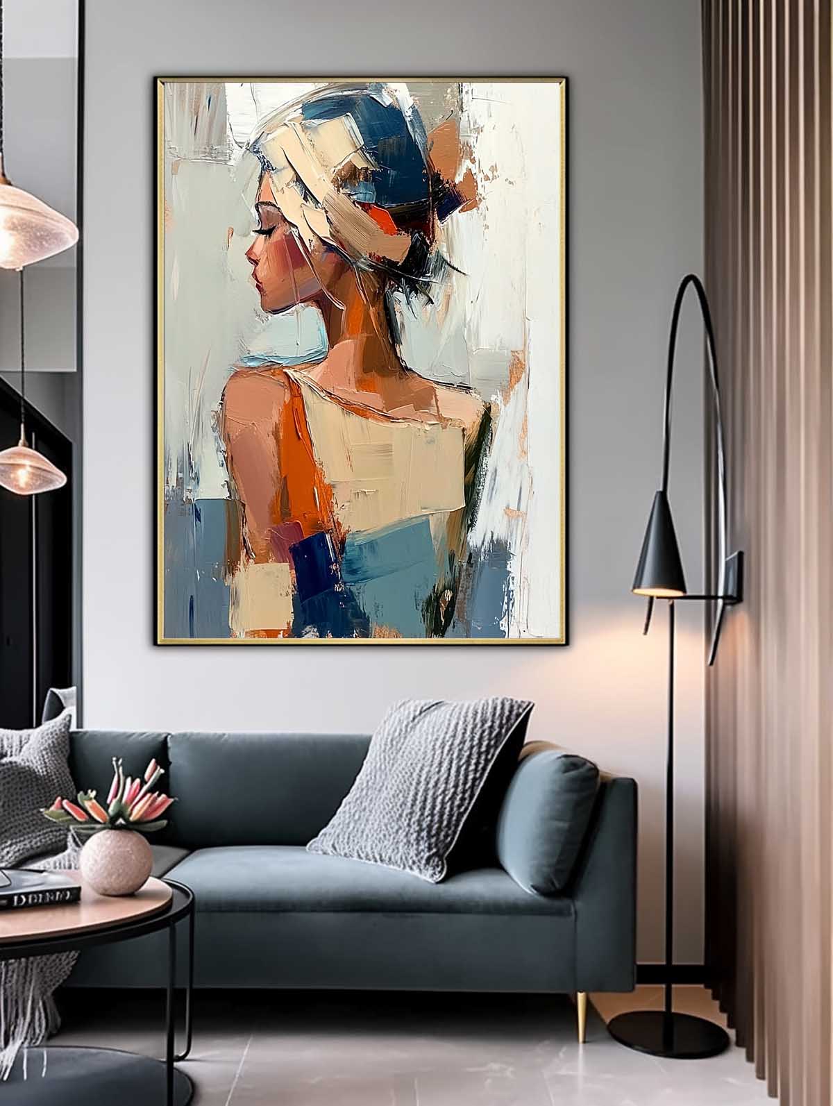 Original Texture Girl Wall Art Abstract Figure Profile Oil Painting On Canvas Portrait Modern Artwork