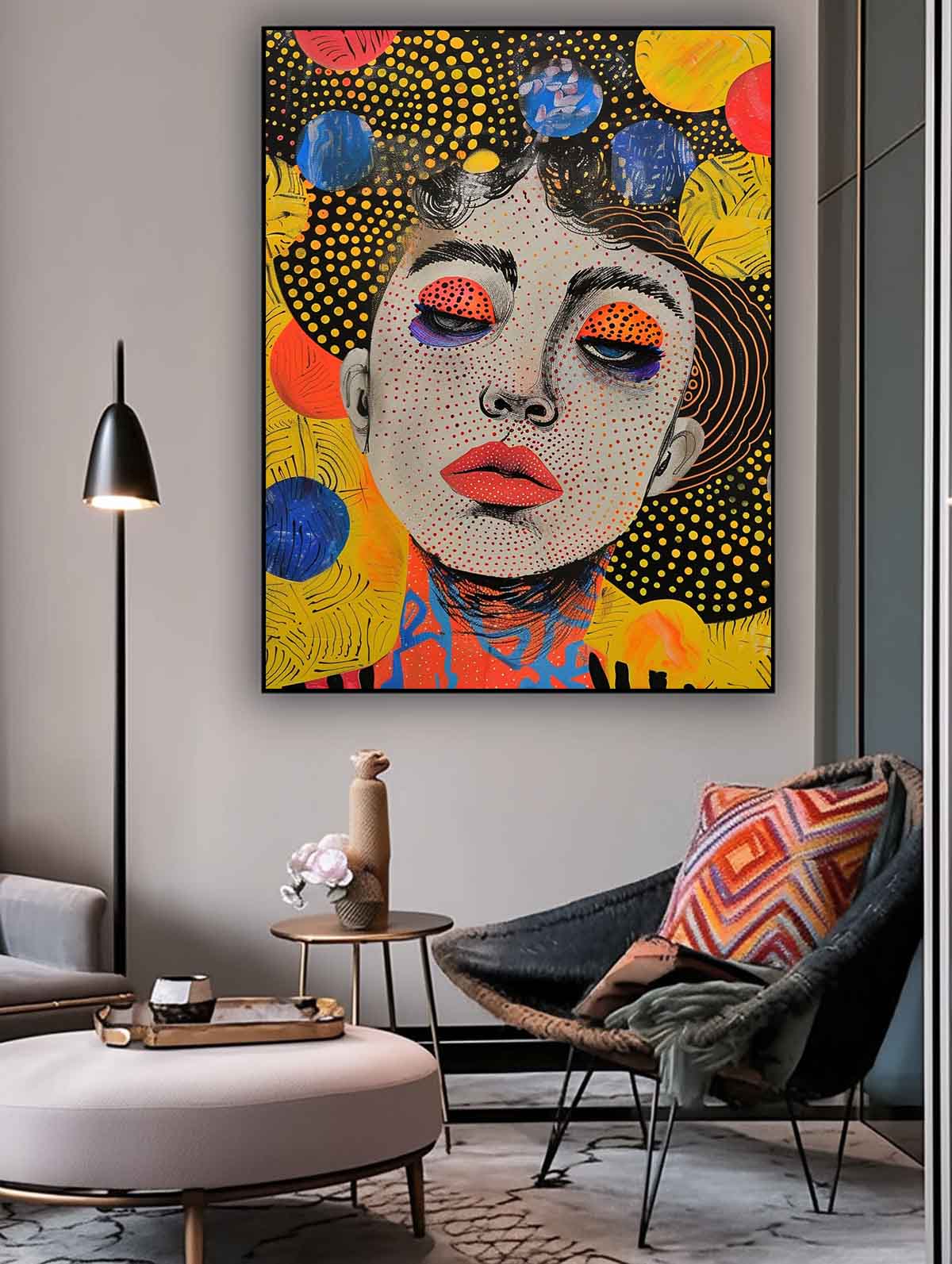 Minimalism Colorful Abstract Boho Artwork Large Figure Painting Original Gold Women Face Wall Art Gift
