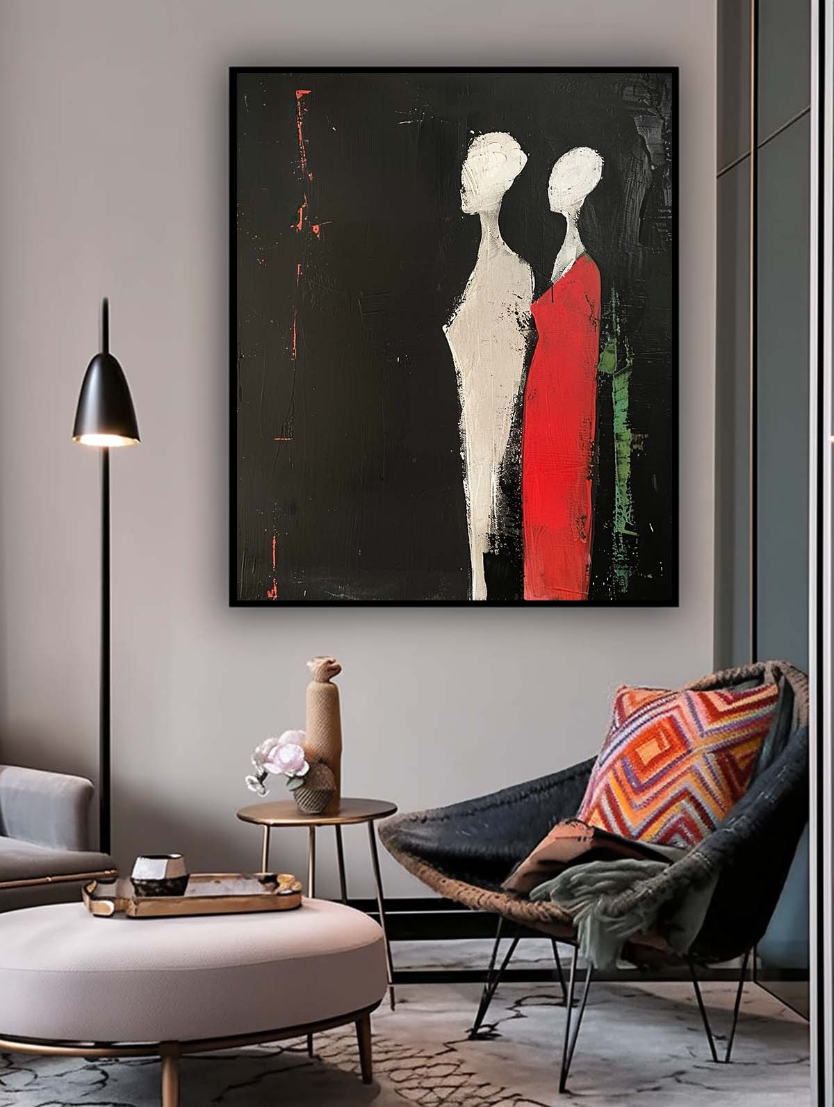 Dark Color Large Figure Painting Original Wall Art Abstract Artwork Minimalist Character Silhouette Home Decor