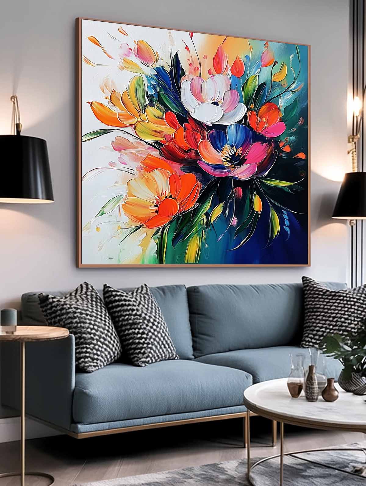 Color Large Textured Flower Painting Framed Original Beautifu Art Modern Floral Wall Art Home Decor