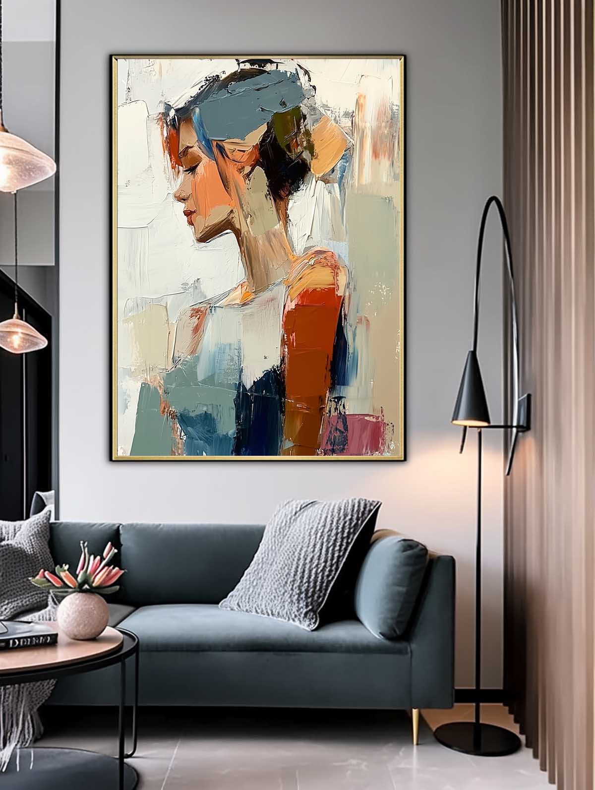 Abstract Figure Profile Oil Painting On Canvas Original Texture Girl Wall Art Portrait Modern Artwork