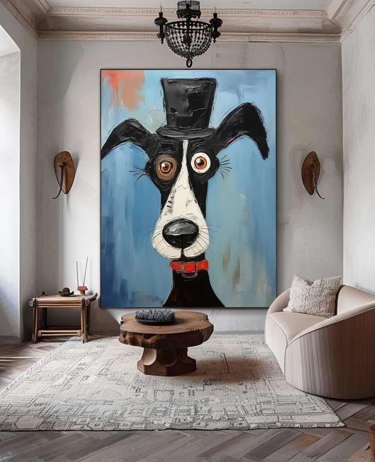 Impressionism Animal Oil Painting Abstract Lovely Dog Acrylic Painting Large Puppy Artwork Home Decor