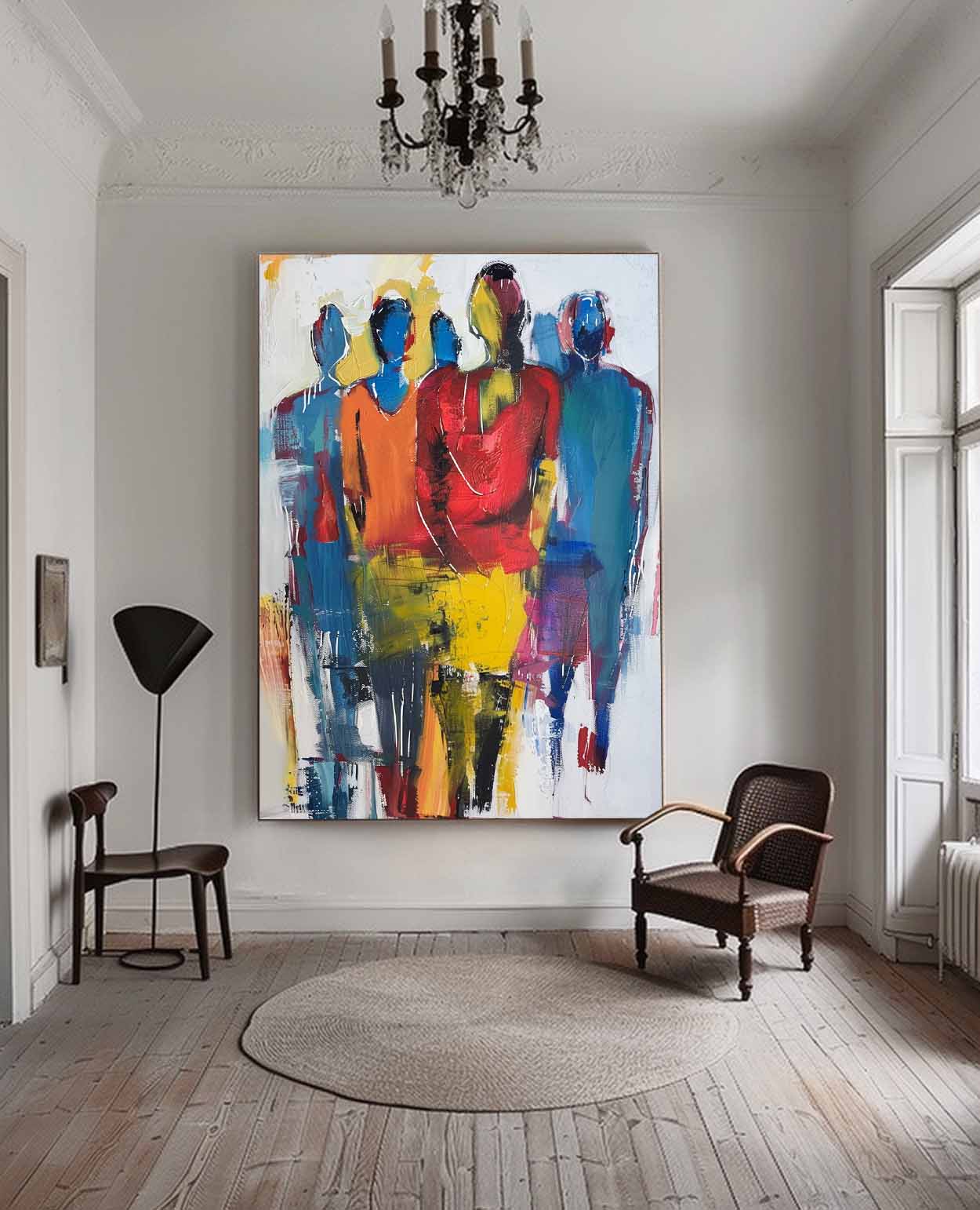 Original Colorful Abstract Wall Art Character Outline Painting Large Human Painting Framed Artwork