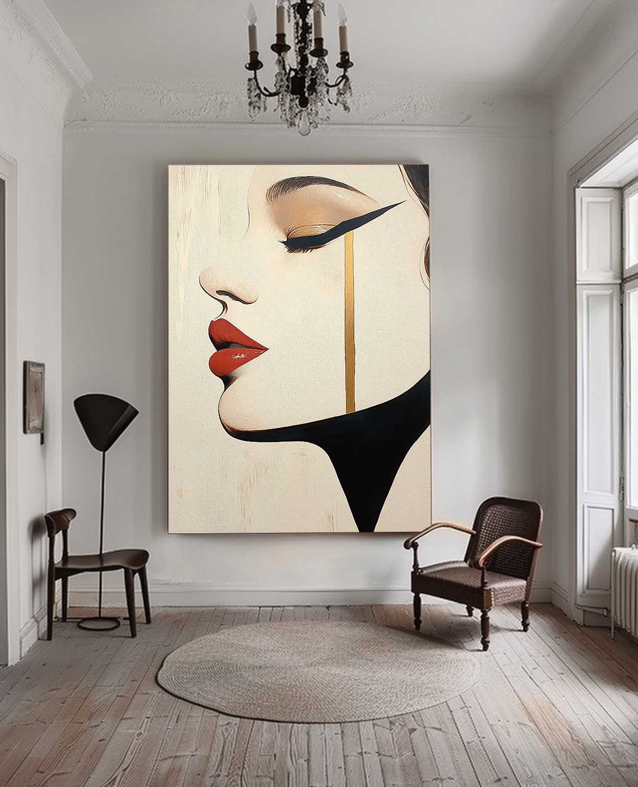 Abstract Advanced Face Oil Painting On Canvas Original Texture Girl Profile Wall Art Lady Modern Artwork