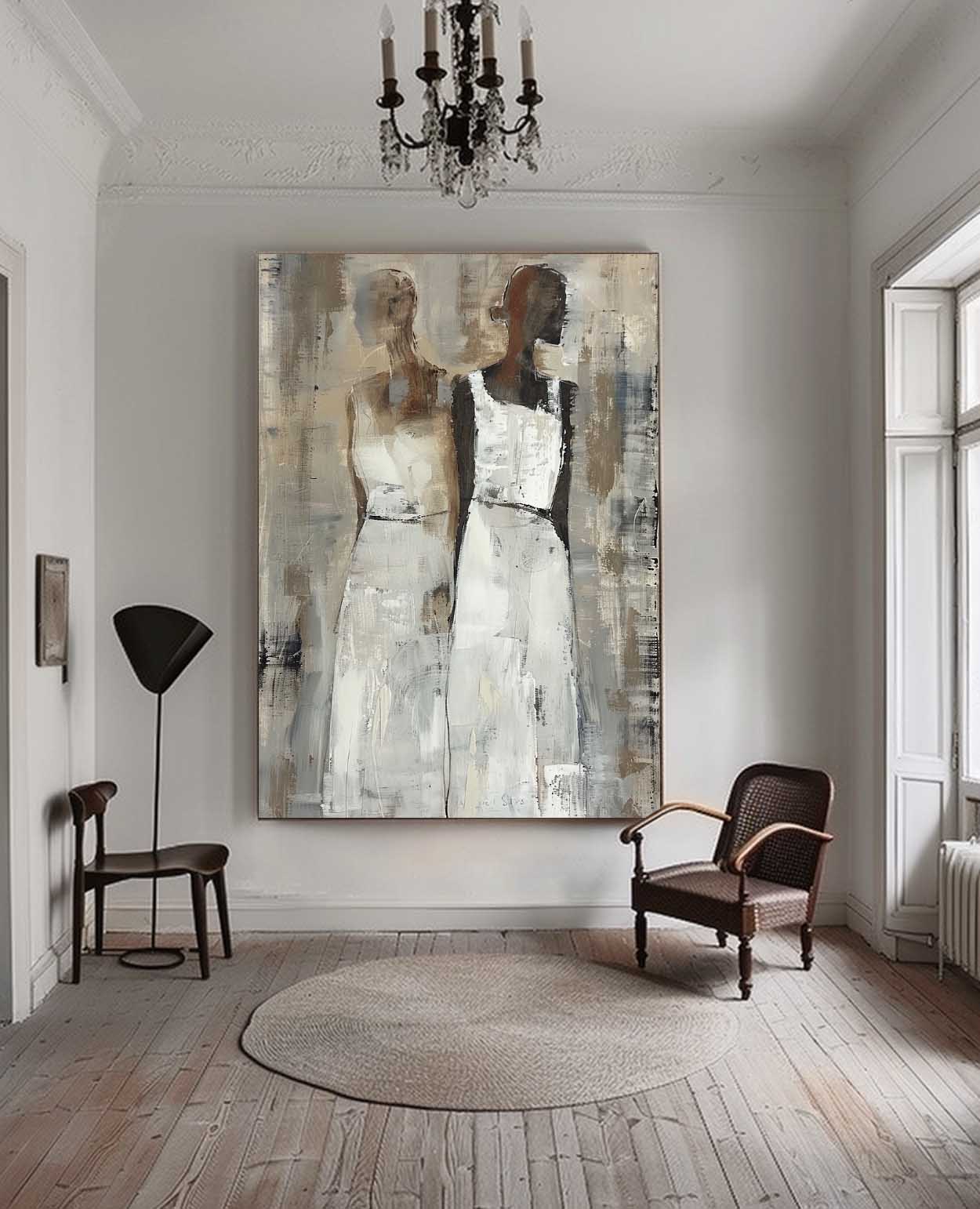 Large Figure Painting Shadow Abstract Artwork Original Woman Silhouettes Wall Art For Living Room
