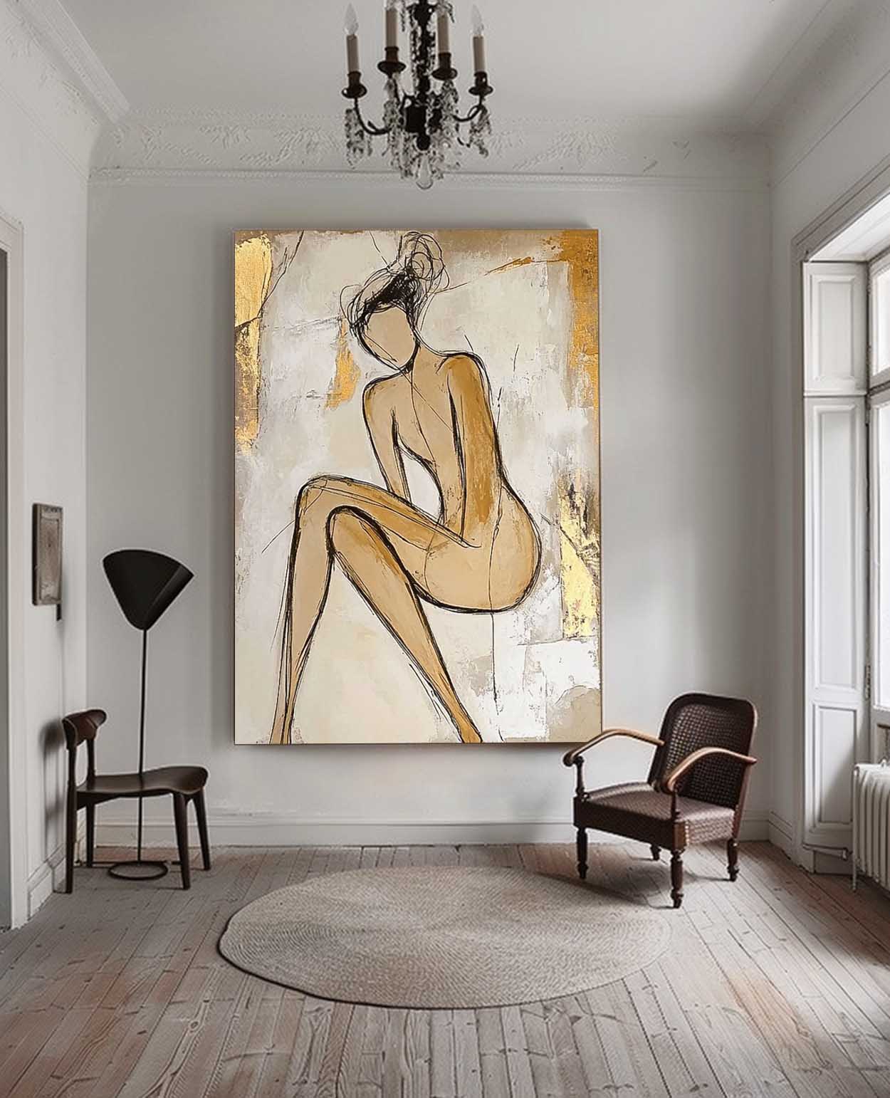 Large Character Outline Acrylic Painting Abstract Lady Artwork Original Contemporary Woman Wall Art Framed