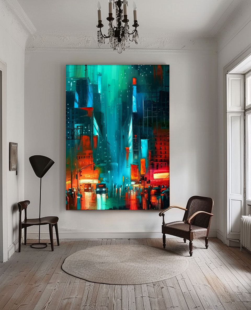 Big Wall Art Original Modern Cityscape Oil Painting On Canvas Abstract Urban Scene Art Home Decor