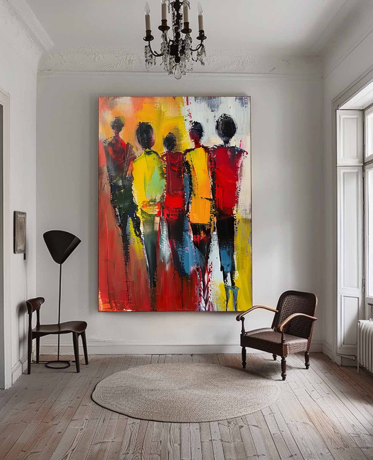 Bright Colors Character Outline Painting Original Abstract Wall Art Large Human Painting Framed Artwork