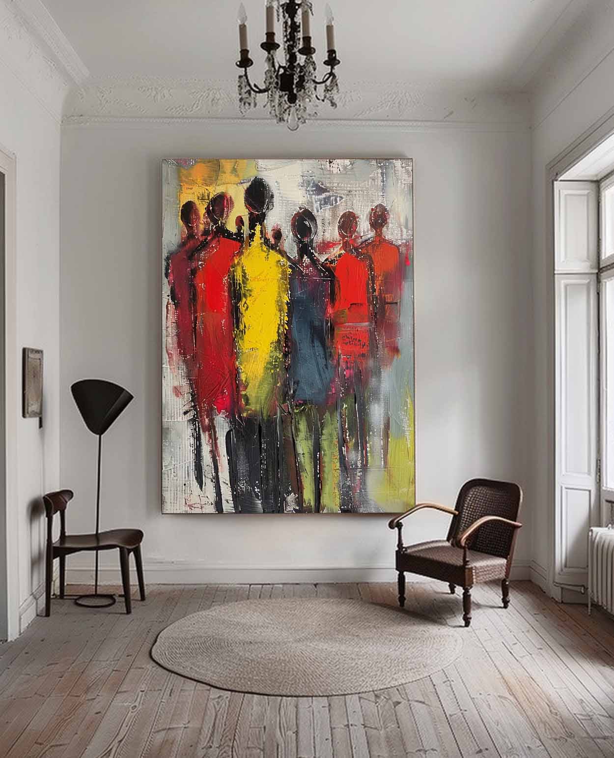 Color Character Outline Painting Original Abstract Wall Art Large Human Painting Framed Artwork