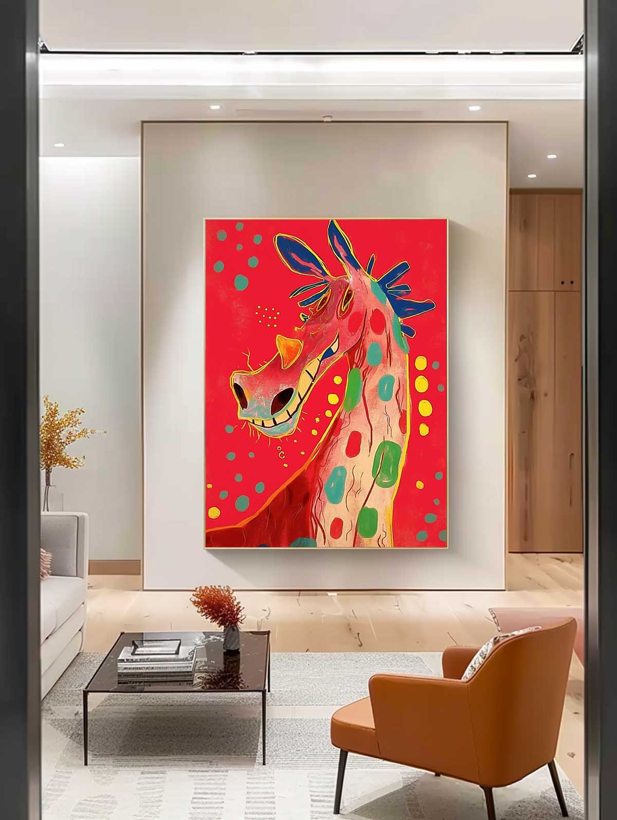 Cute Animal Oil Painting Large Horse Acrylic Painting Modern Colorful Abstract Wall Art Children's Room Decor