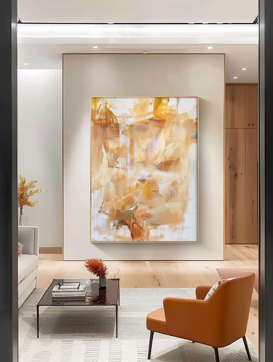 Oversize Modern Acrylic Painting On Canvas Yellow Texture Abstract Oil Painting Original Artwork Home Decor