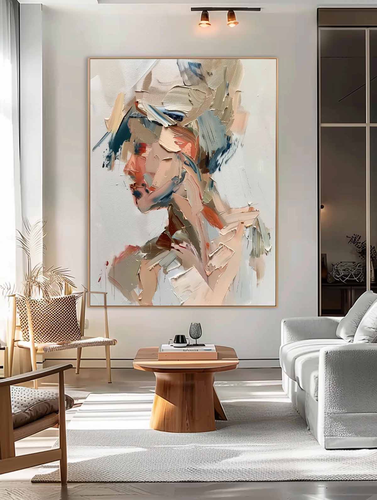 Original Vague Texture Girl Wall Art Abstract Figure oil Painting On Canvas Minimalist Modern Artwork
