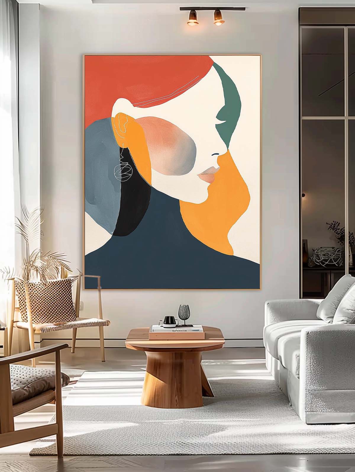 Minimalism Colorful Abstract Face Profile Acrylic painting Original Nordic Style Wall Art Large Figure Artwork