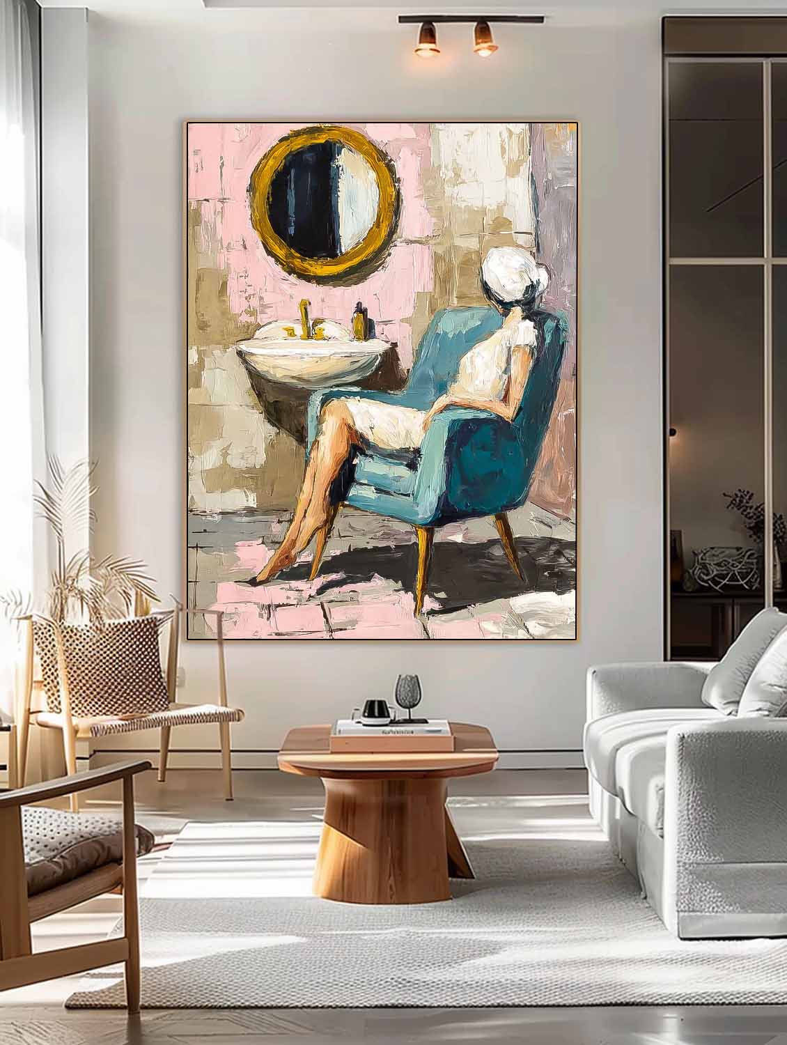 Original Impressionist Bathroom Art Oil Painting Modern Home Decor Gold Abstract Lady Oil Painting Canvas