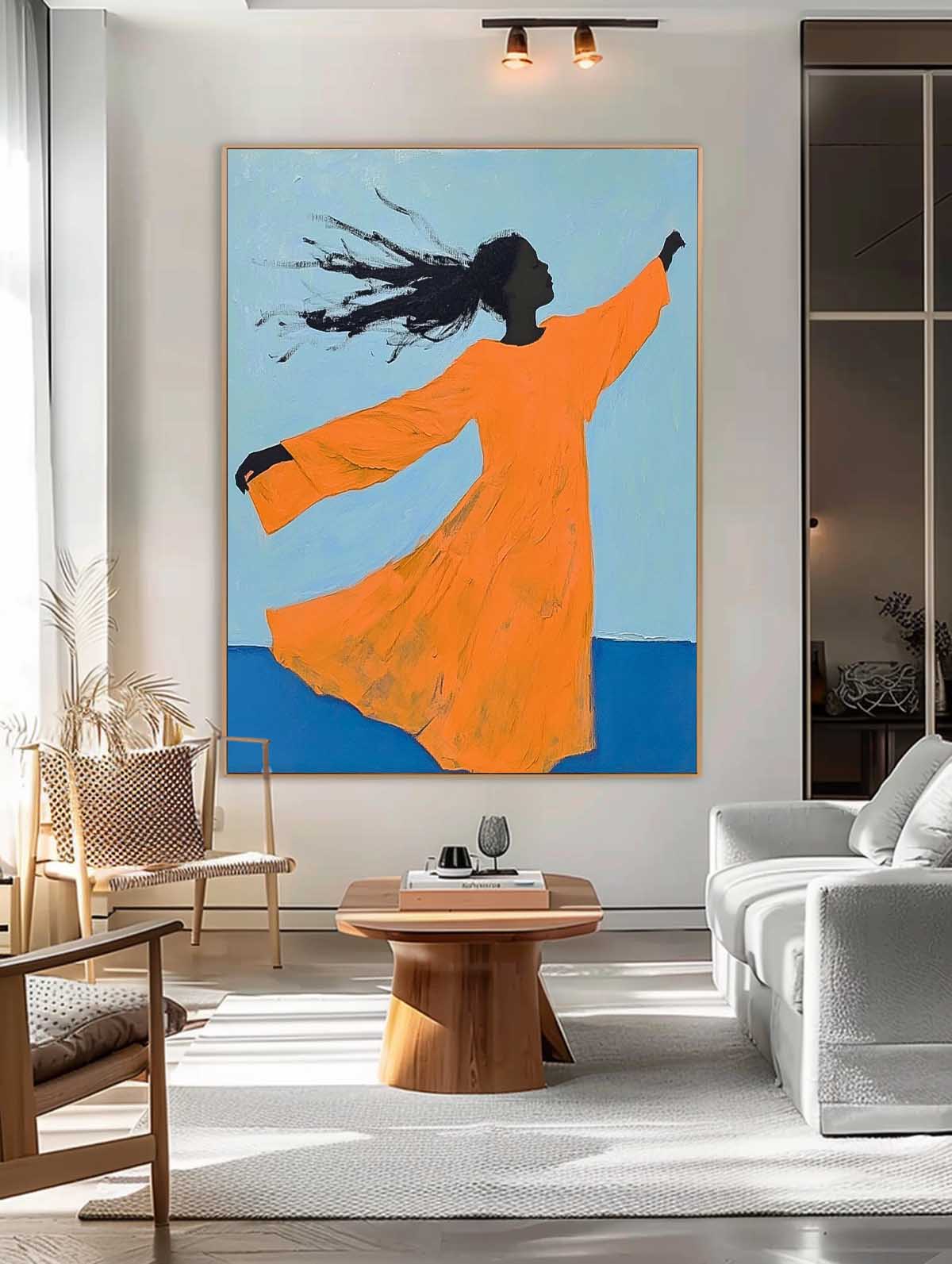 Large Girl Acrylic Painting Framed Original Contemporary Little Girl Wall Art Abstract Artwork Home Decor