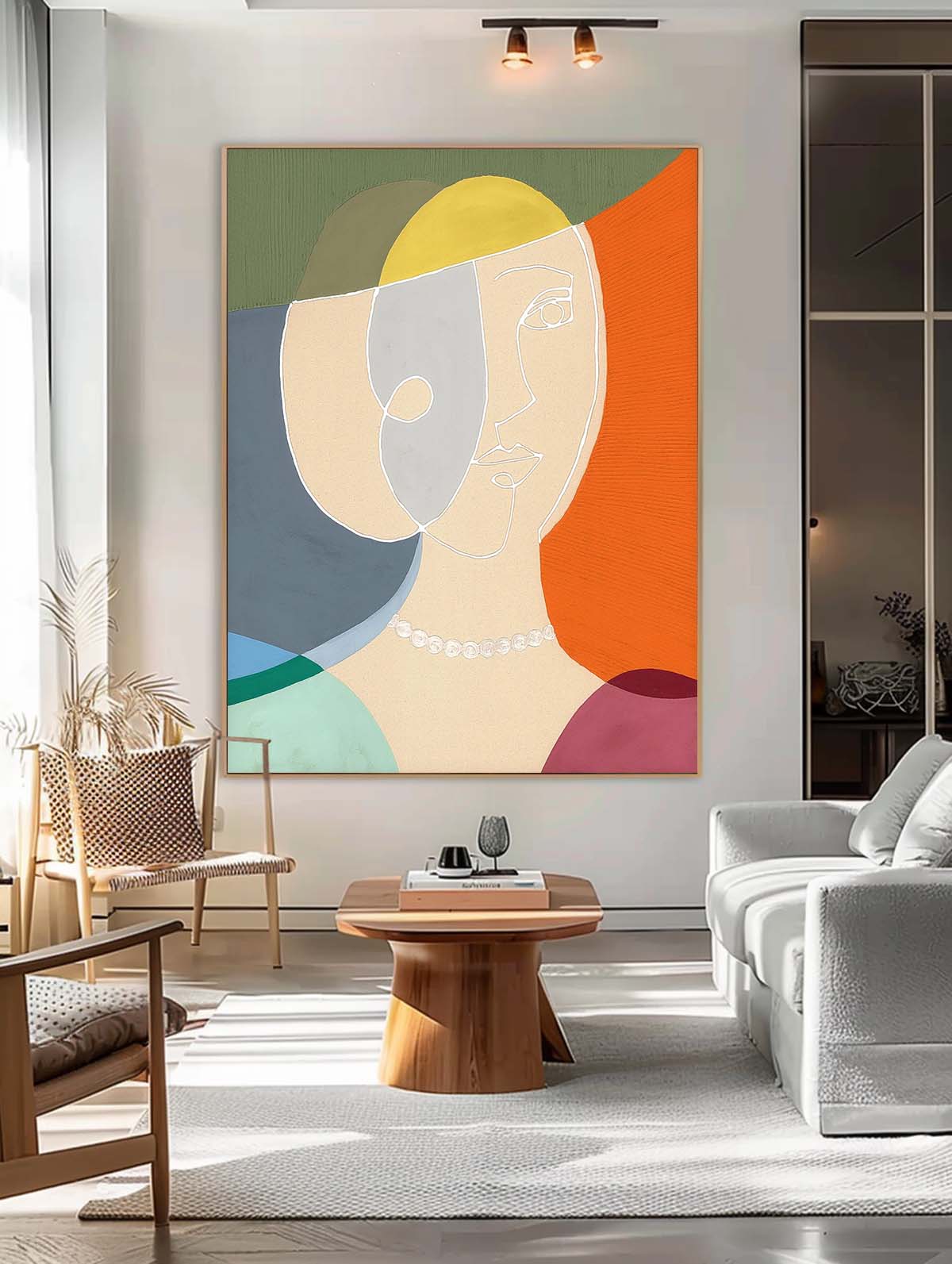 Original Nordic Style Wall Art Minimalism Colorful Abstract Line Artwork Large Figure Painting Gift