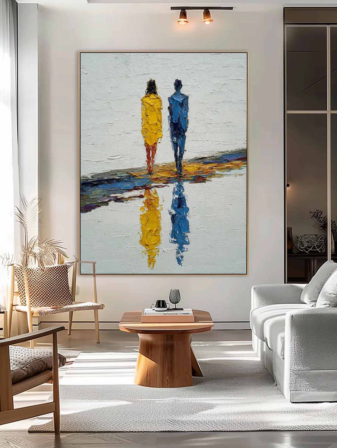 Abstract Couple Oil Painting Modern Minimalist Palette Knife Art Vertical Textured Canvas For Bedroom Wall