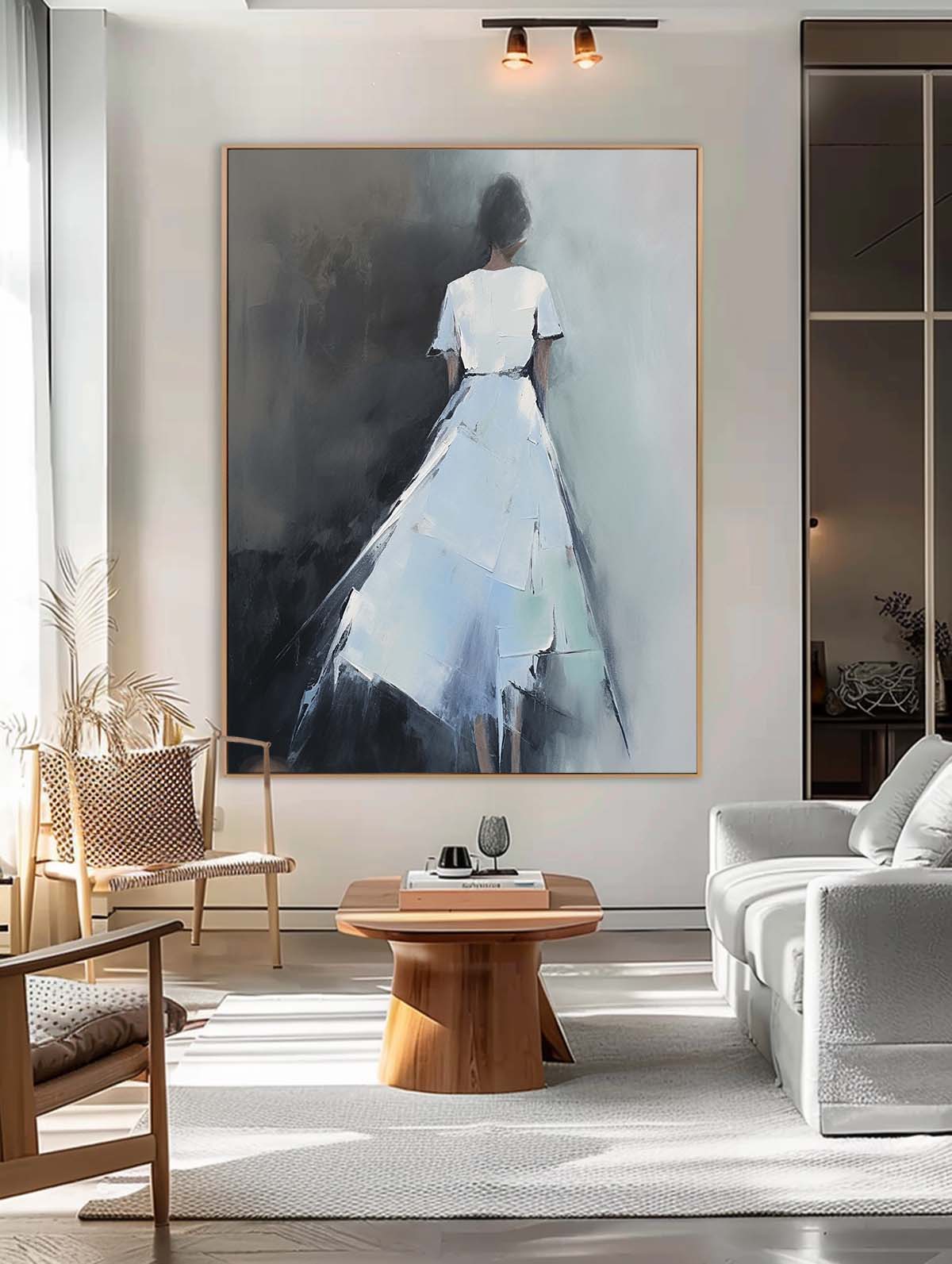Contour Acrylic Painting Original Abstract Woman's Back Wall Art Character Outline Painting Framed Artwork
