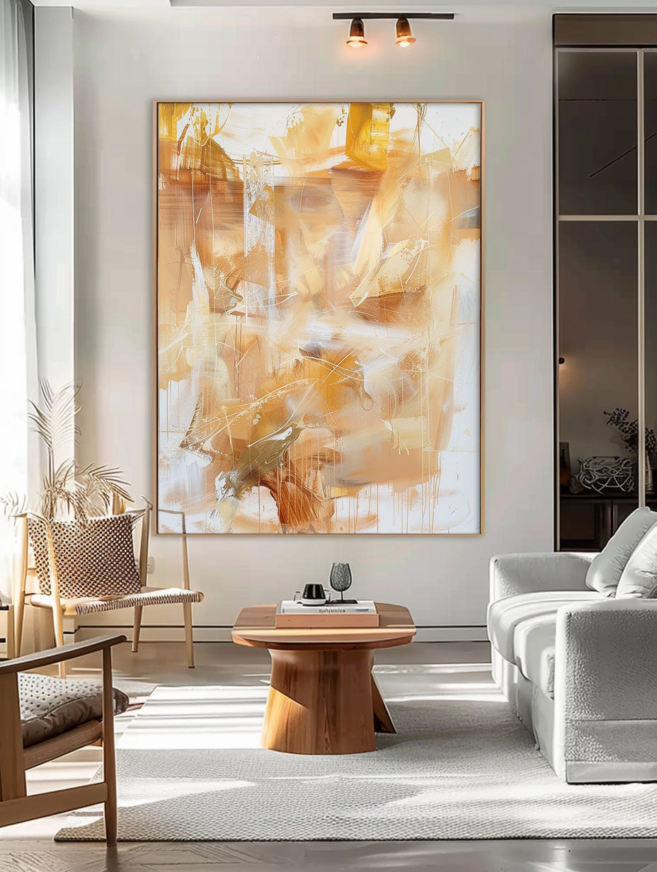 Oversize Modern Acrylic Painting On Canvas Yellow Texture Abstract Oil Painting Original Artwork Home Decor
