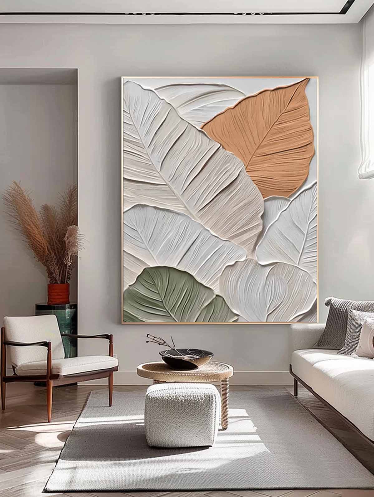 3D Leaf Painting Acrylic Textured Foliage Art Impressionist Plant Paintings For Living Roomleaf
