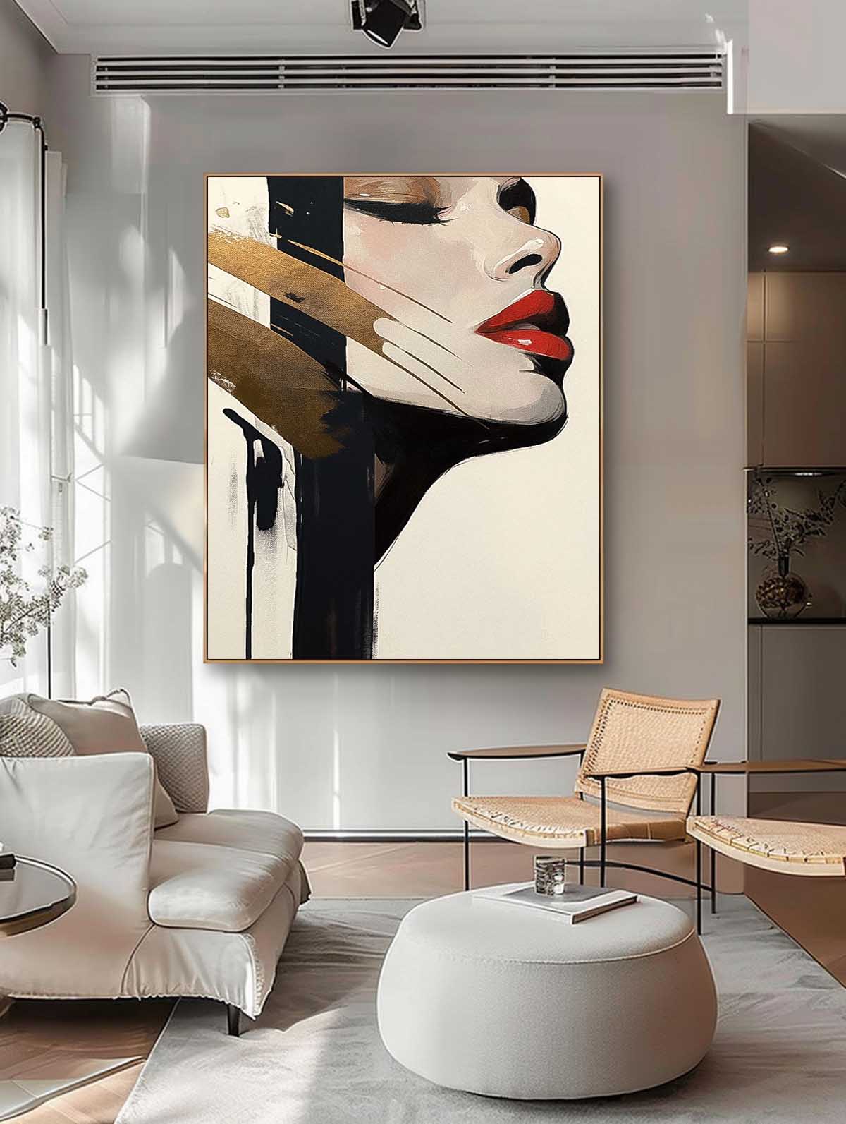 Original Texture Girl Profile Wall Art Abstract Advanced Face Oil Painting On Canvas Lady Modern Artwork