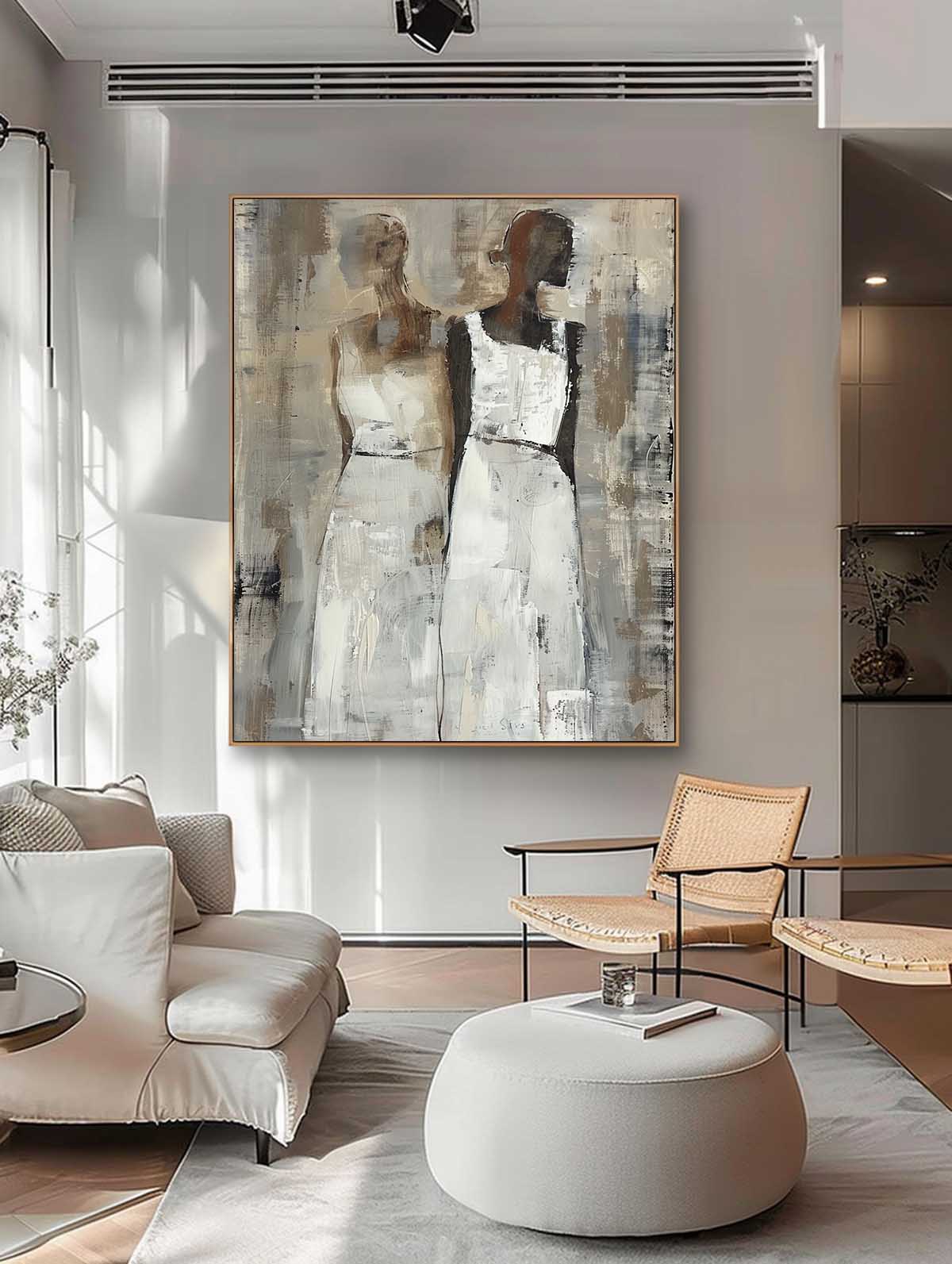 Large Figure Painting Shadow Abstract Artwork Original Woman Silhouettes Wall Art For Living Room